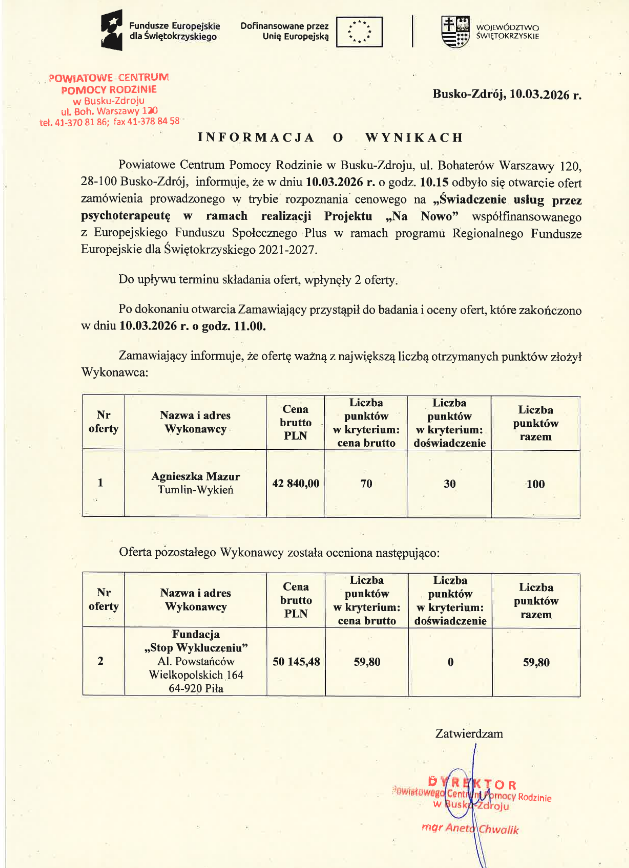 Informacja o&nbsp;wynikach